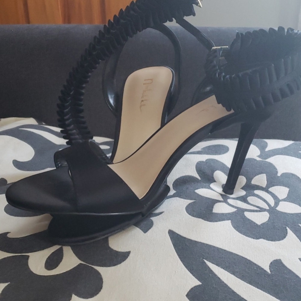 Black Ankle strap ruffle heels